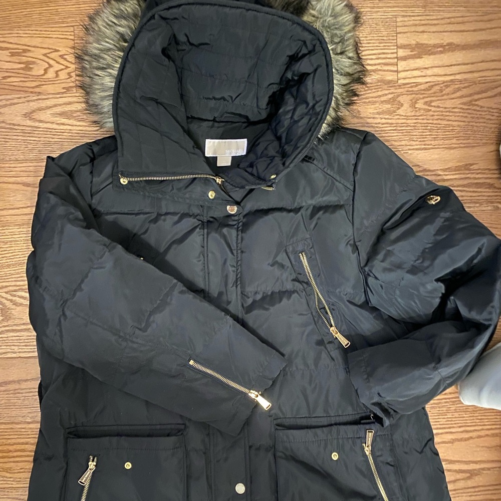 Michael Kors 1X Black Detachable Hood Down Puffer Coat